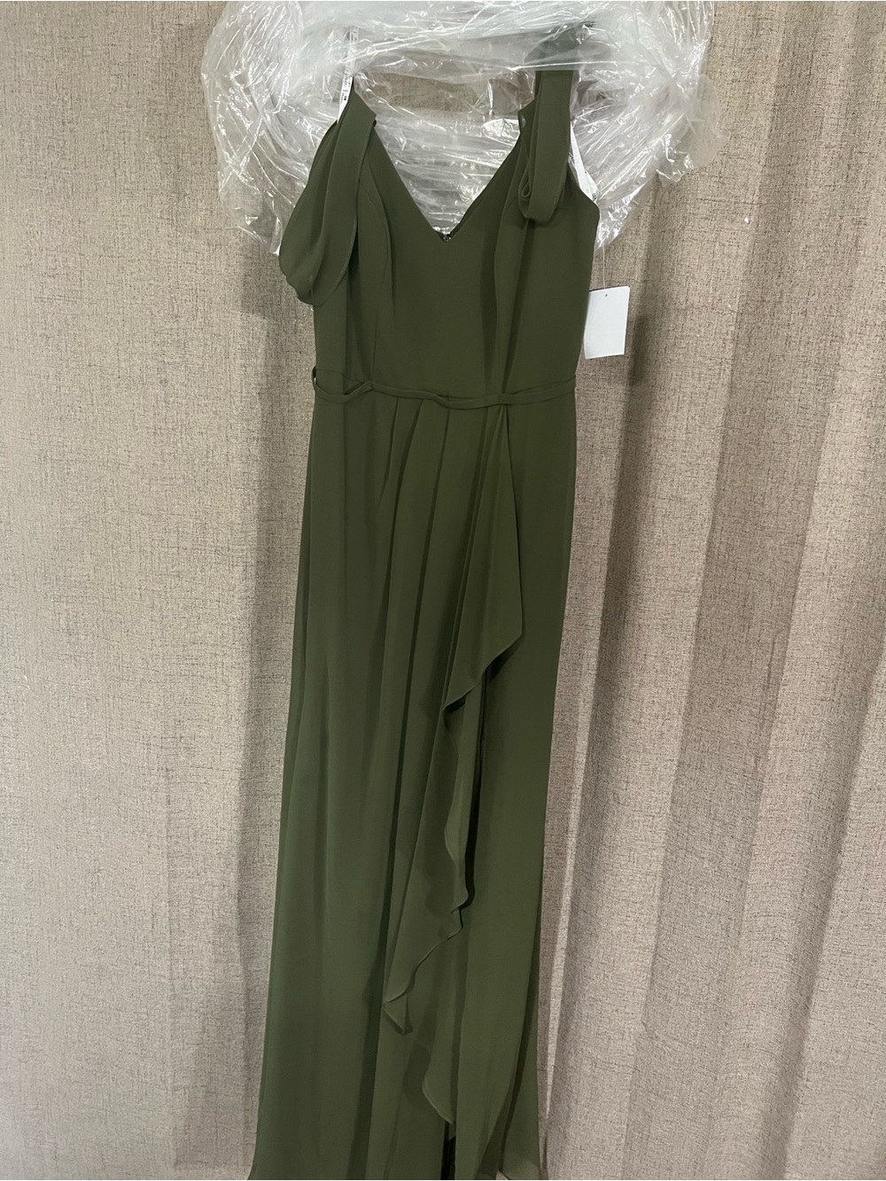 Olive Green Sleeveless V-Neck Ruffle Maxi Dress